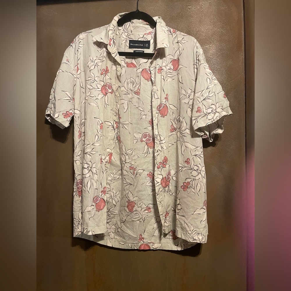 Abercrombie & Fitch Floral Button Down Shirt in Cream and Pink